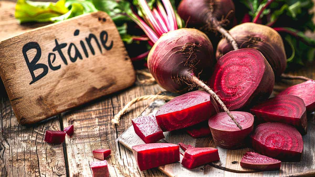 Betaine and beetroot supplements on the table. Selective focus.